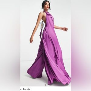 Purple wide leg Halter neck satin jumpsuit by ASOS women’s size 0